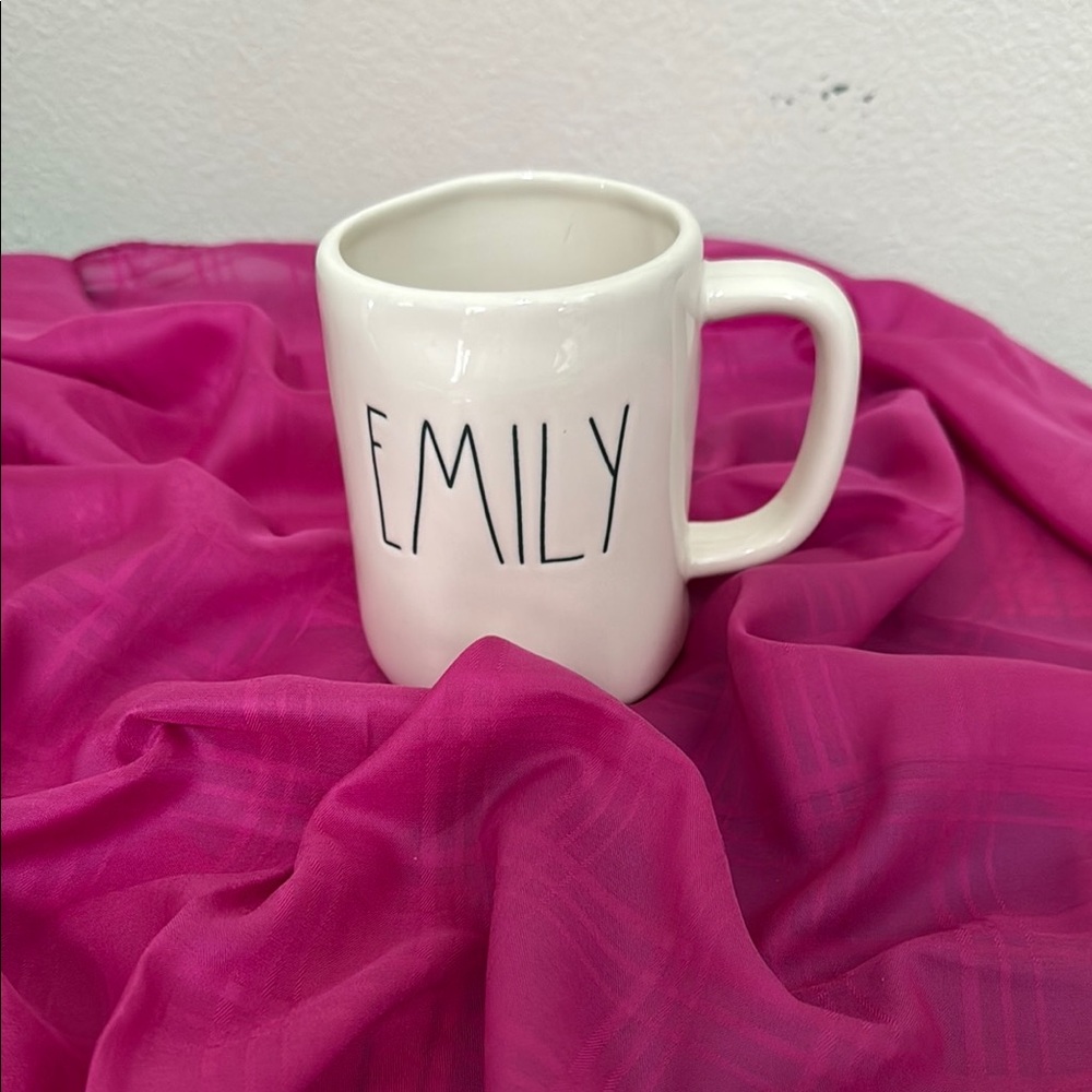 Rae Dunn White and Black Ceramic Mug Handwritten Design